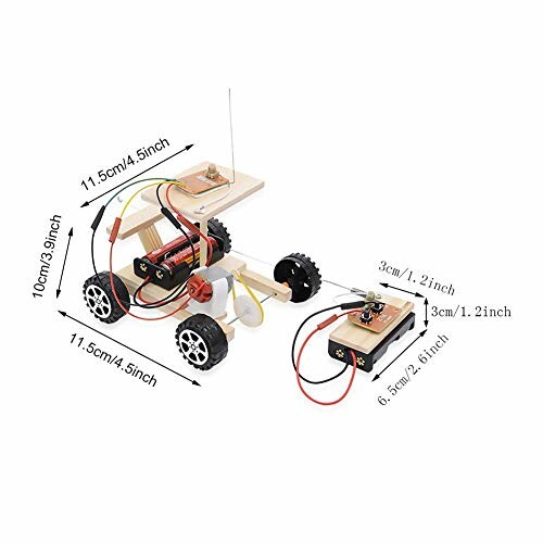 Onderdelen van een zelfbouw robotauto met afmetingen