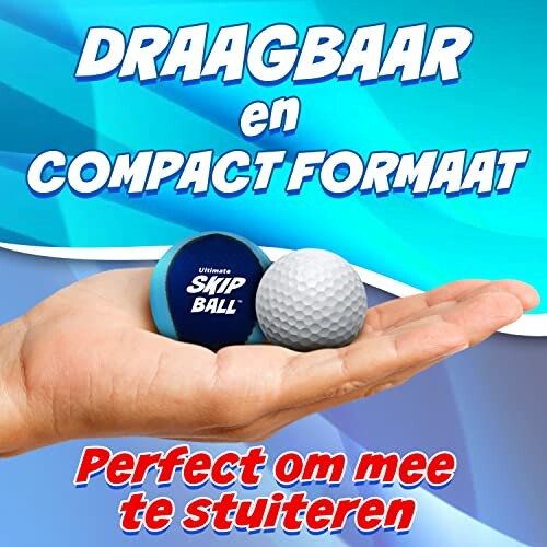 Hand houdt een skipbal en een golfbal vast.