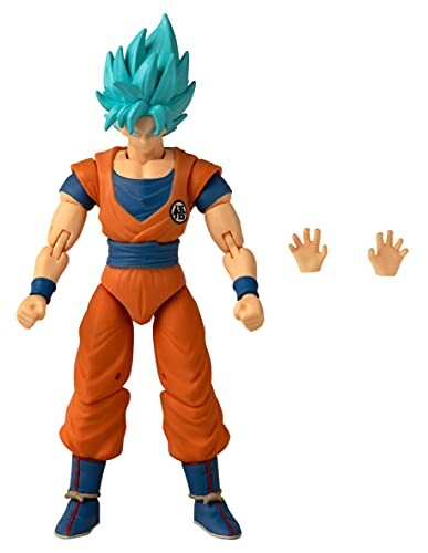 Dragon Ball actiefiguur met blauwe haren en verwisselbare handen.