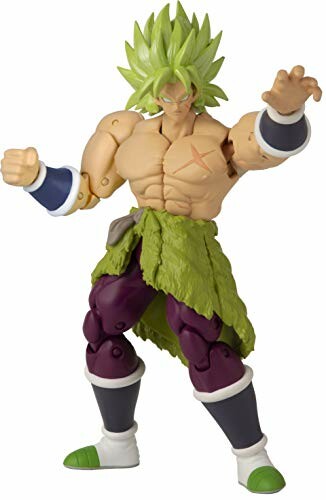 Actiefiguur van Broly uit Dragon Ball met groene haren en paarse broek.