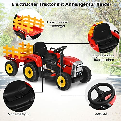 Elektrische kindertractor met afneembare aanhanger en ergonomische stoel