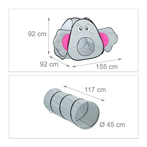 Grijze olifant speeltent en tunnel met afmetingen