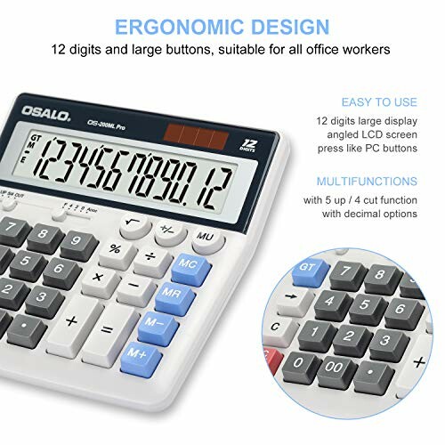 Ergonomische rekenmachine met groot scherm en meerdere functies.