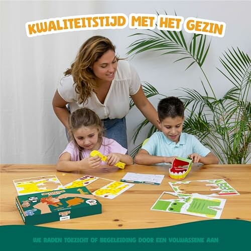 Gezin speelt samen educatief spel