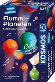 Experimenteerdoos voor het maken van kleurrijke flummis met planetenontwerp.