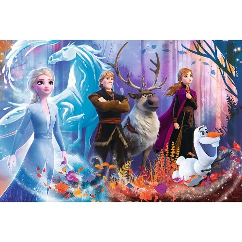 Personages uit Frozen in een kleurrijk bos