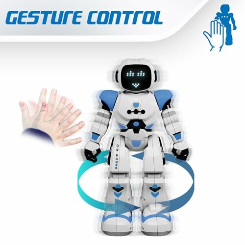 Wit en blauw robot met handgebaarbesturing