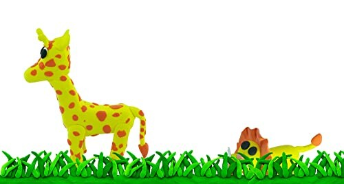 Speelgoed giraffe en dinosaurus in gras