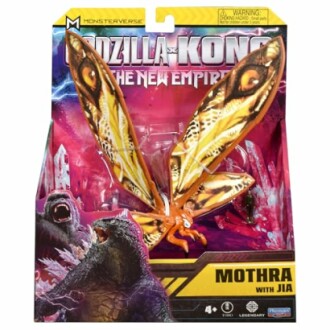 Speelgoedverpakking van Mothra met Godzilla en Kong.