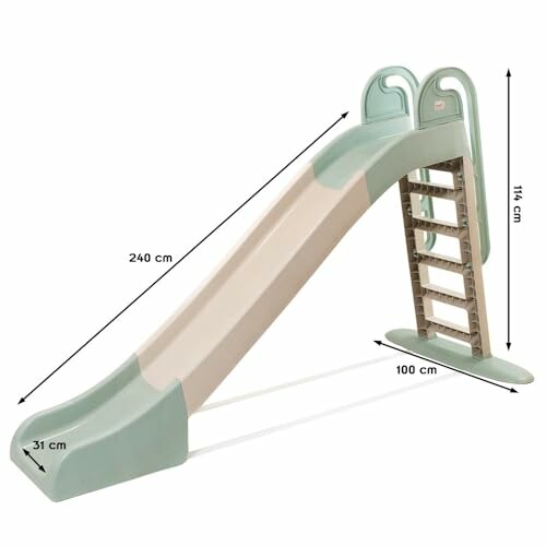 Groene glijbaan voor kinderen met afmetingen