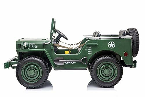 Groene militaire speelgoedjeep zijaanzicht