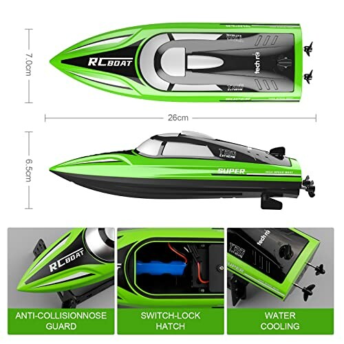 Groene RC-boot met anti-collisiebescherming en waterkoeling