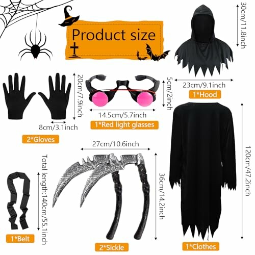 Afmetingen van Halloween kostuum set met accessoires