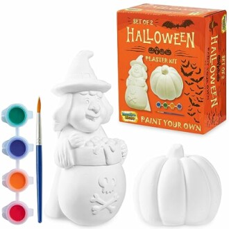 Plakset met heks en pompoen om te beschilderen voor Halloween