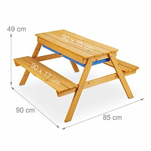 Houten picknicktafel met afmetingen in centimeters