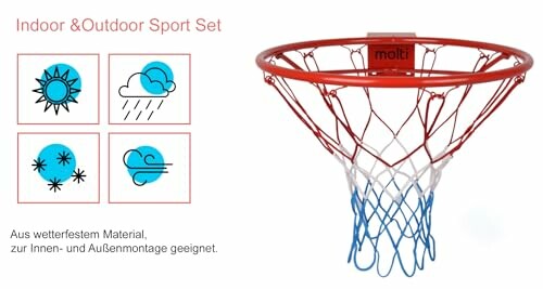 Basketbalring met weersbestendige eigenschappen voor binnen en buiten gebruik.