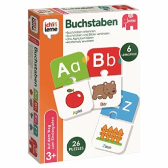 Educatief puzzelspel voor kinderen met letters en afbeeldingen.