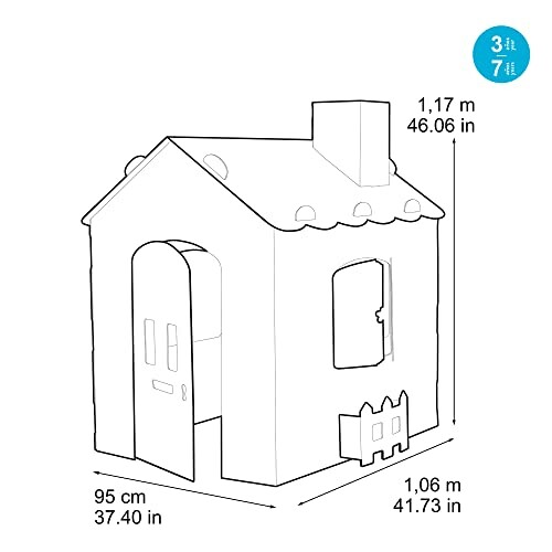 Afmetingen van kartonnen speelhuis met open deur en raampje