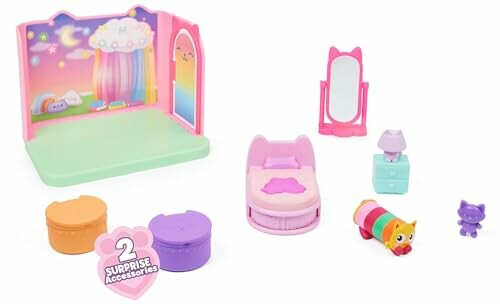 Kawaii speelgoedset met slaapkamer en accessoires.