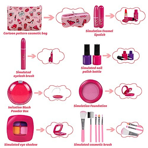 Kindermake-up set met diverse accessoires en cosmetica.