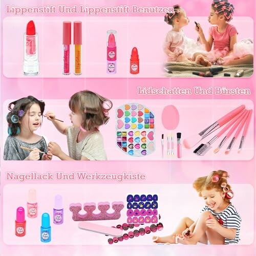 Kinderen spelen met make-up set en accessoires.