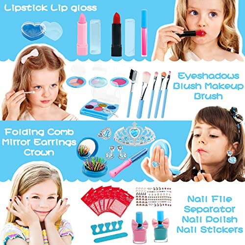 Kinderen spelen met make-up en accessoires.