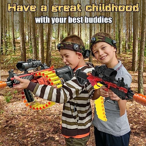 Kinderen spelen lasergame in het bos