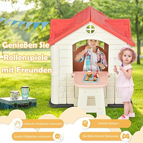 Kinderen spelen in een speelhuisje