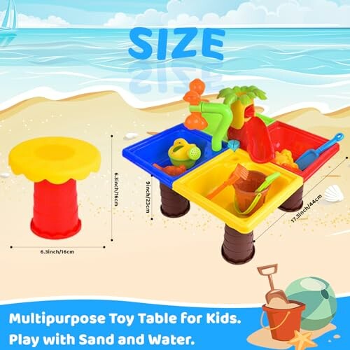 Kinderspeeltafel voor zand en water op strand.