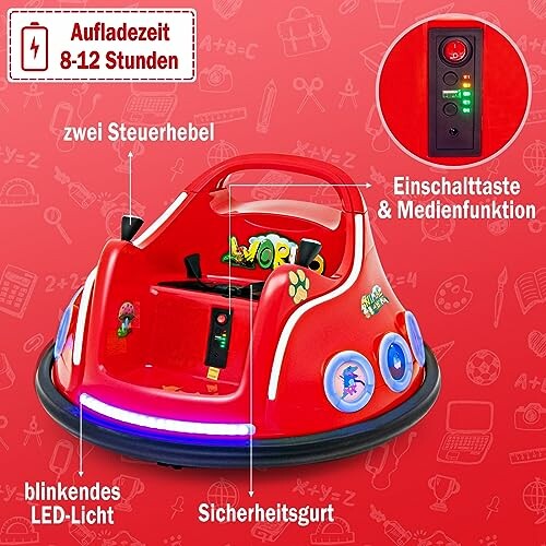 Rode kinderbumperauto met bedieningspaneel en veiligheidsriem