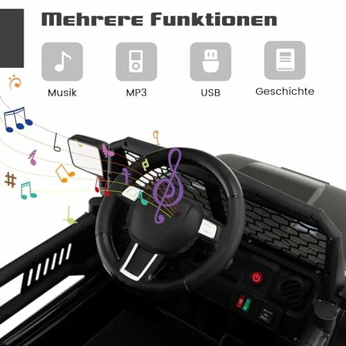 Stuur van kinderauto met muziekfuncties