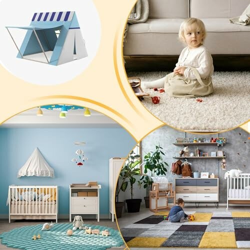 Kind in een moderne kinderkamer met speelgoed