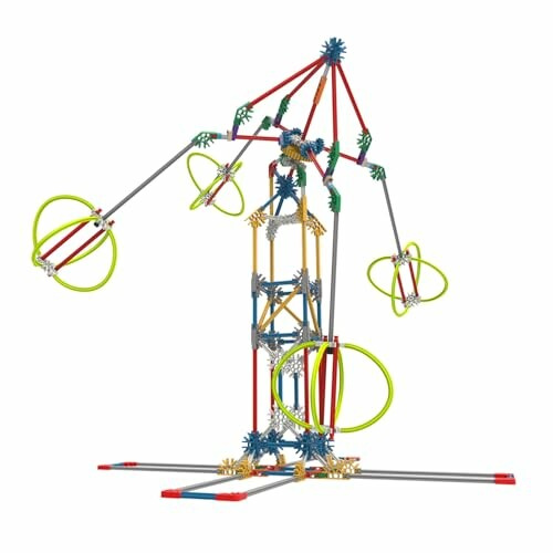 Complexe K'NEX-constructie met ringen en staven.