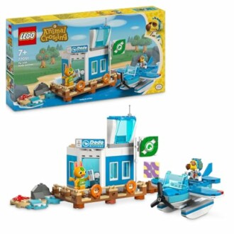 Lego bouwset van Animal Crossing met vliegtuig en figuren.