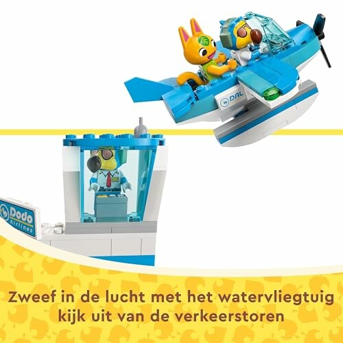 Lego figuren in watervliegtuig en verkeerstoren