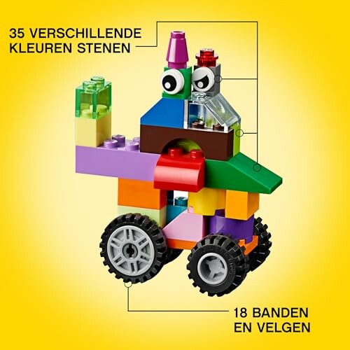 Kleurrijke LEGO creatie met wielen en stenen