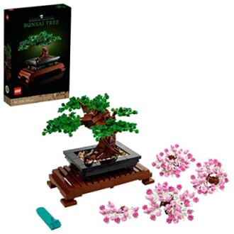 Lego bonsaiboom set met groene en roze bladeren