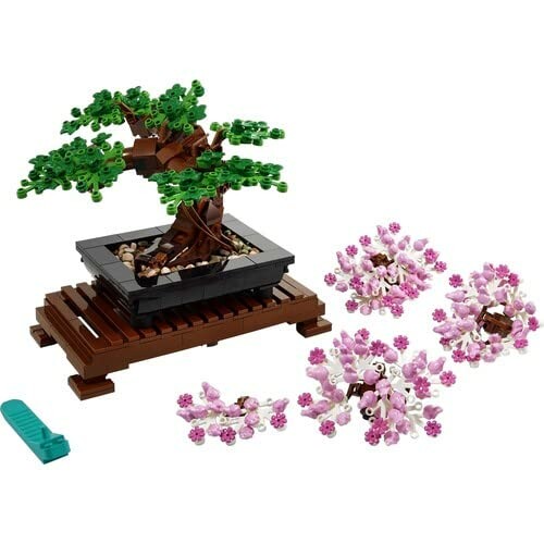 Lego bonsai boom met groene en roze bladeren