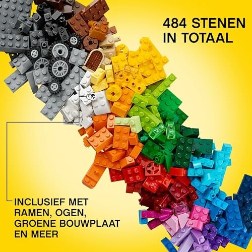 Gekleurde LEGO-stenen op gele achtergrond