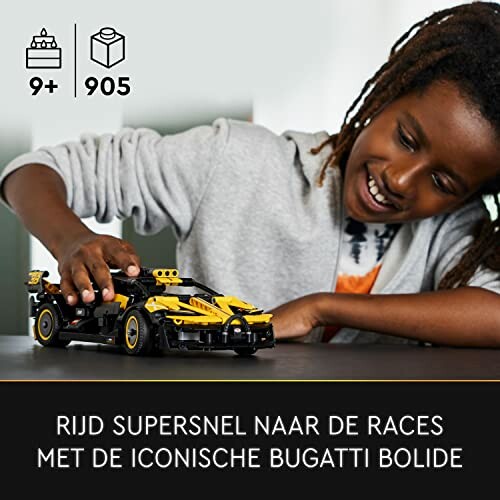 Kind bouwt met LEGO Technic Bugatti Bolide