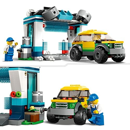 Lego autowasstraat met speelgoedauto en figuren