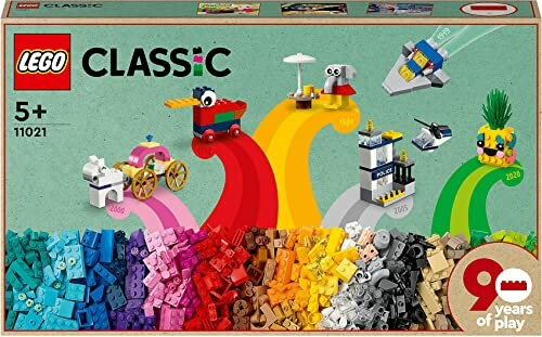 Lego Classic set met verschillende kleurrijke bouwstenen en modellen