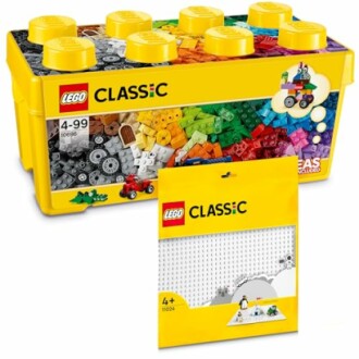 Lego Classic bouwstenen in verschillende kleuren en een bouwplaat