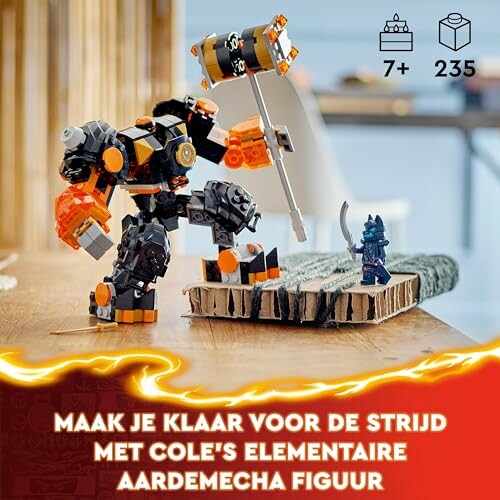 Lego bouwset van Cole's aardemecha met minifiguur op tafel