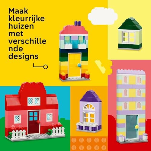 Verschillende kleurrijke LEGO-huizen met unieke ontwerpen