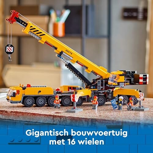 Lego bouwvoertuig met hijskraan en poppetjes