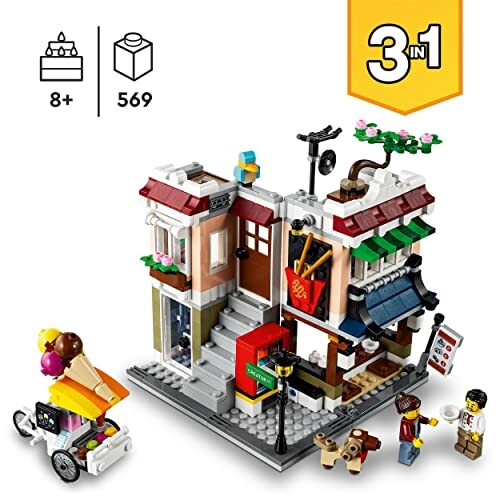 LEGO Creator 3-in-1 set met een stadswoning en figuren.