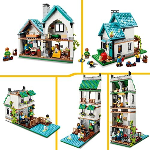 Lego set van een huis met verschillende kamers en details