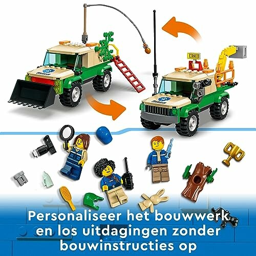 Twee LEGO-voertuigen met accessoires en figuren