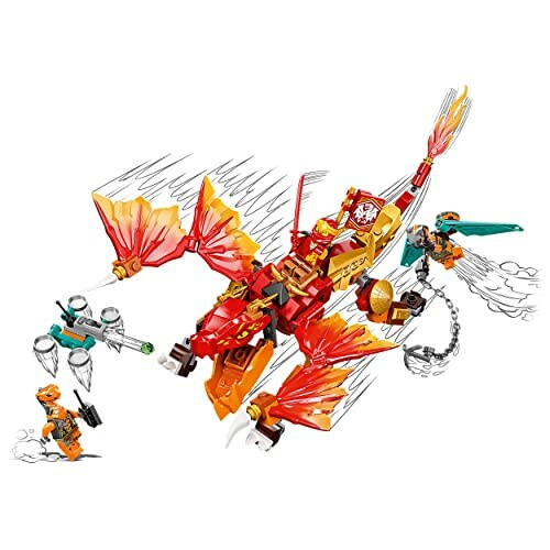 Lego draak met figuren en accessoires in actie.